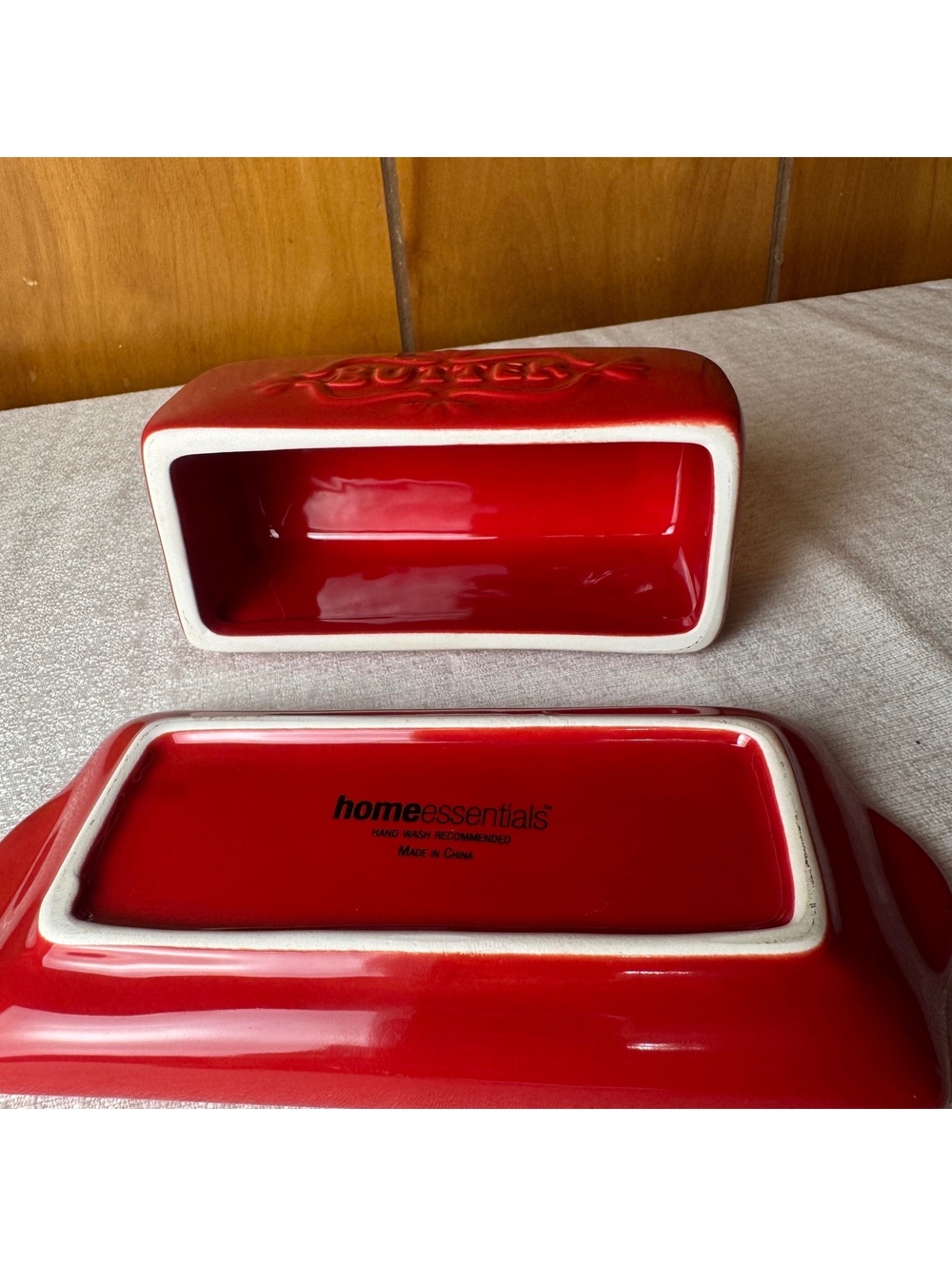 Vintage Red Ceramic Butter Dish with Rooster Knob Farmhouse Kitchen Decor - Picture 7 of 9